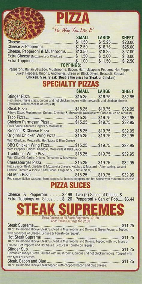 master pizza william st menu